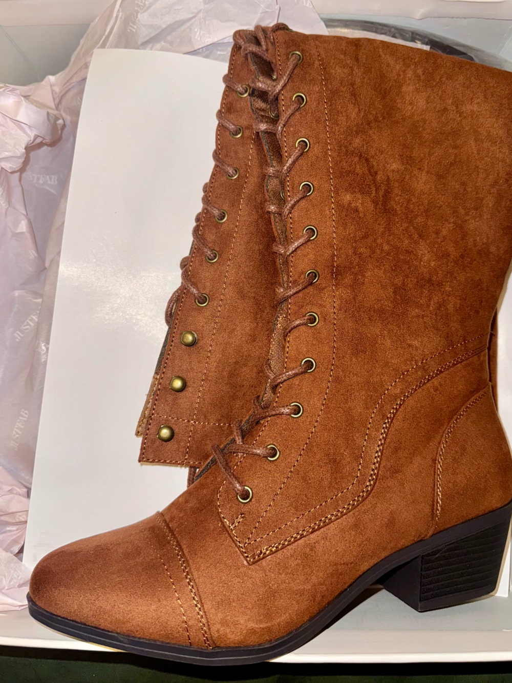 Women's Suede Lace-Up Boots in Whiskey Brown